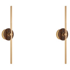 Pair of Essential Italian Wall Sconce "Elite Stick," Polished brass & Tiger Eye