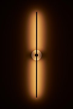 Pair of Essential Italian Wall Sconce "Grand Stick", Bronze and Travertine