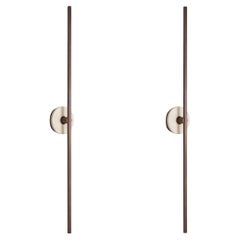 Pair of Essential Italian Wall Sconce "Grand Stick", Bronze and Travertine