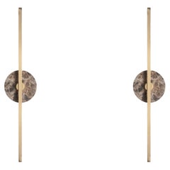 Pair of Essential Italian Wall Sconce "Stick" - Brass and Brown Emperador Marble