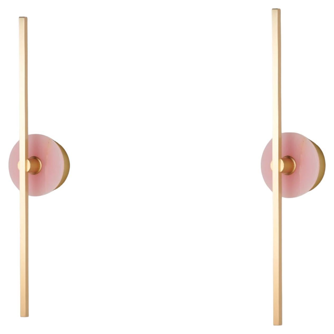 Coppia di sculture da parete essenziali italiane "Stick", ottone e onice rosa A.E.L.