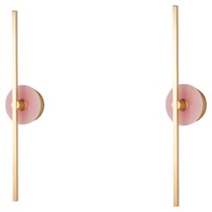 Pair of Essential Italian Wall Sconce "Stick", Brass and Pink Onyx L.E.
