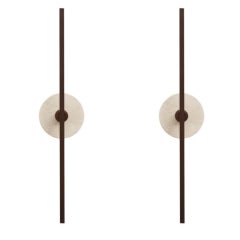 Pair of Essential Italian Wall Sconce "Stick" - Bronze and Travertine