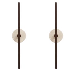 Pair of Essential Italian Wall Sconce "Stick" - Bronze and Travertine