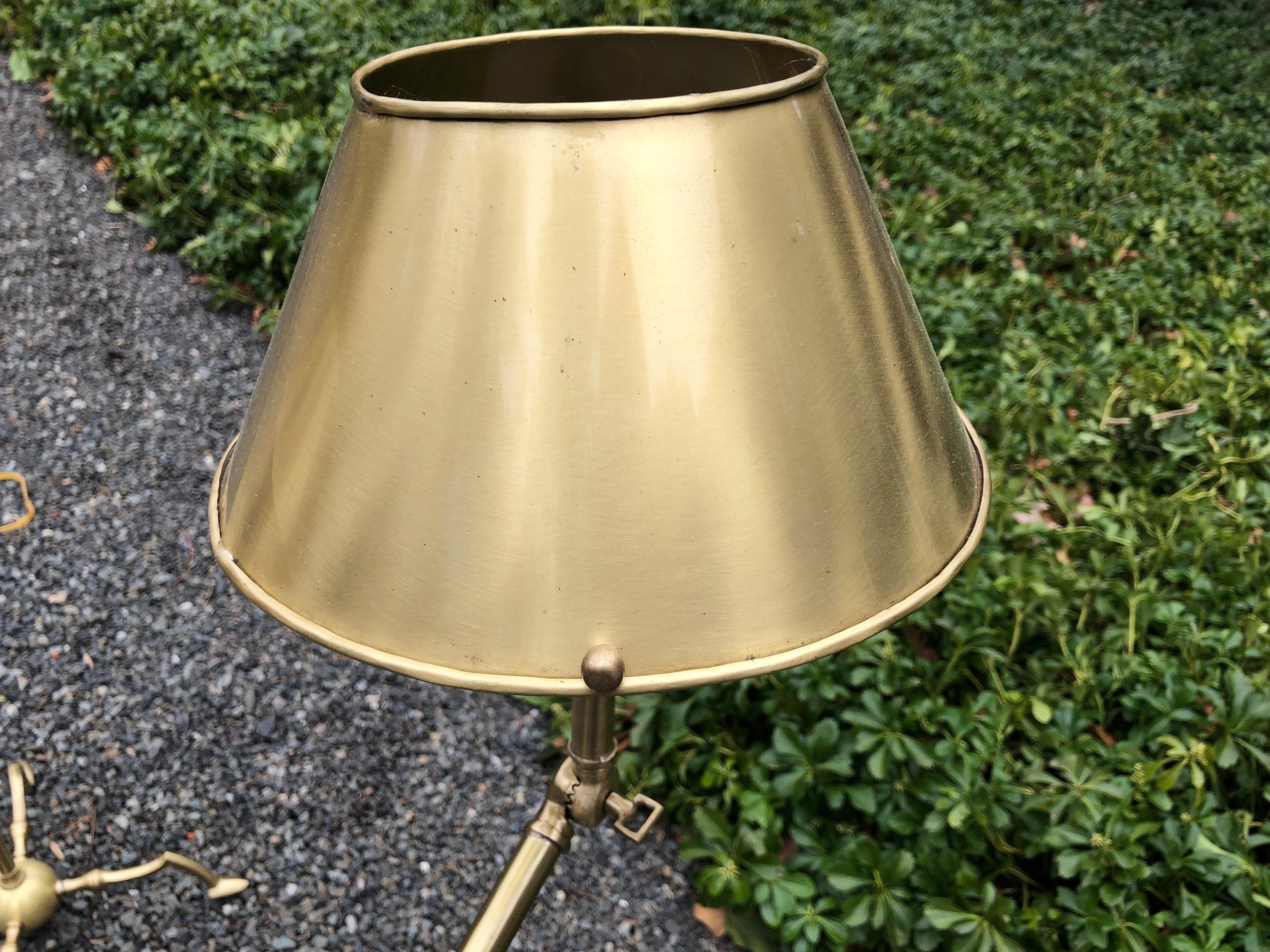 Pair of Essex Tripod Brushed Brass Floor Lamps In Excellent Condition In Hopewell, NJ