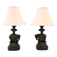 Pair of Estate Bronze Elephant Lamps