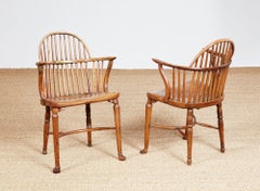 Pair of Estate Made Yew and Elm Windsor Armchairs