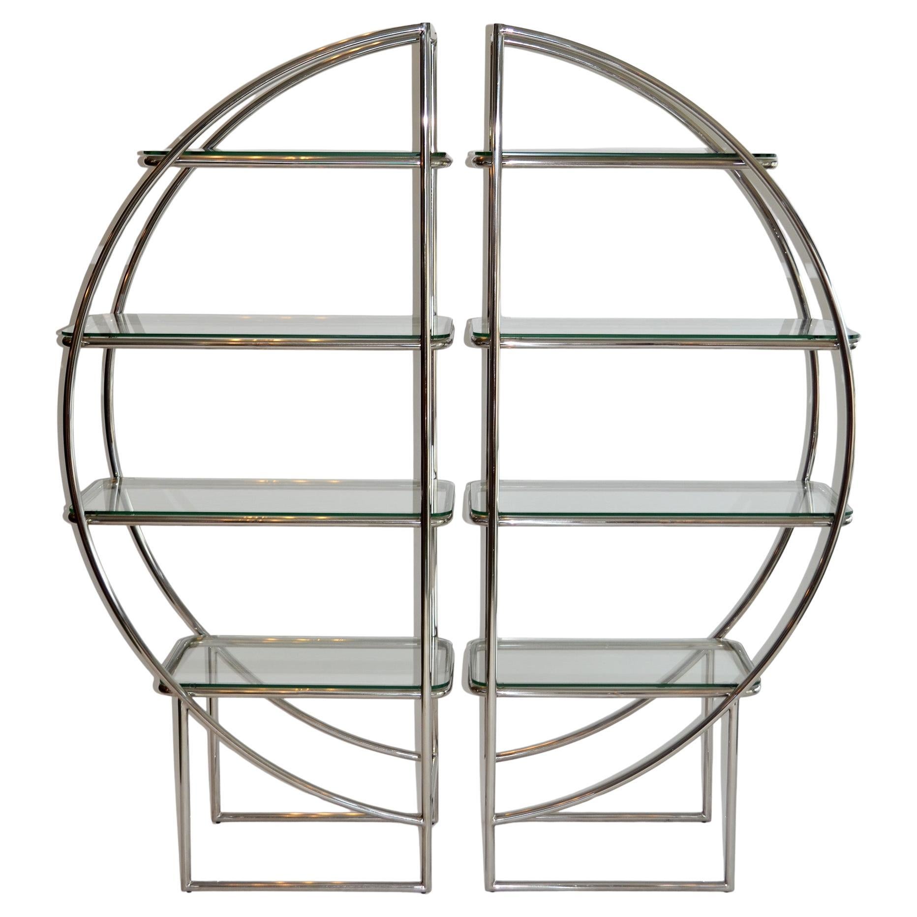 Pair of Art Deco Etageres or Bookshelves Tubular Chrome and Glass Bauhaus Style