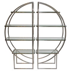 Pareja de Estanterías Art Decó Cromadas Tubulares y de Cristal Estilo Bauhaus