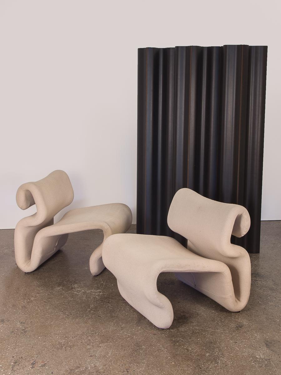 Pair of Space Age Etcetera chairs by Swedish designer Jan Ekselius. Truly amazing, dynamic sculpted form. These lounge chairs can be pushed together to create a loveseat bench. Cushions are buoyant, and are supremely comfortable to sit in, 1970s. We