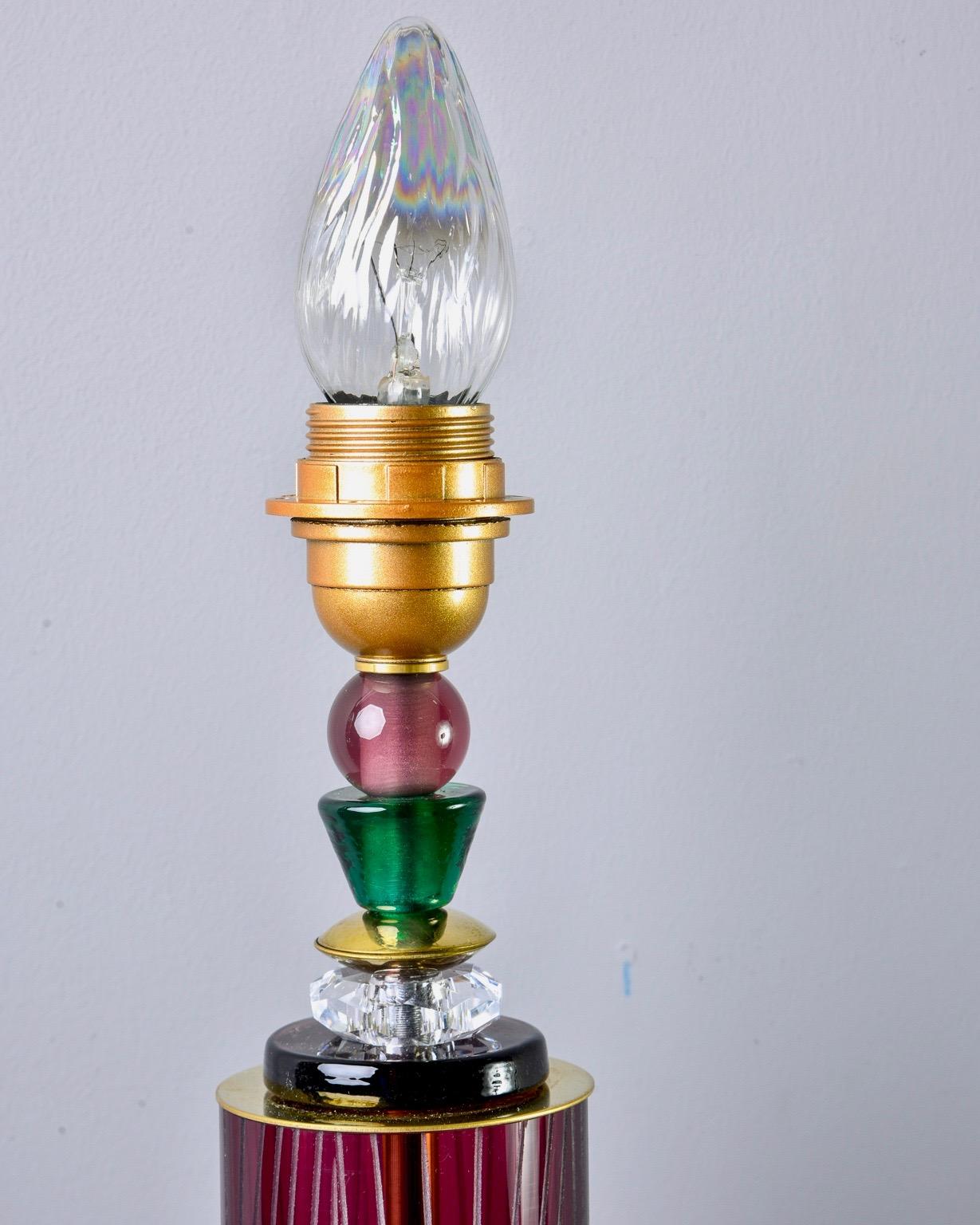 Tischlampen aus geätztem Aubergine- und mehrfarbigem Muranoglas, Paar im Zustand „Neu“ im Angebot in Troy, MI