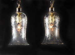 Pair of Etched Baccarat Crystal Pendant Lights, French Late 19th Century