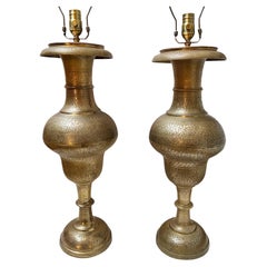 Pair of Etched Brass Lamps