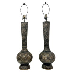 Pair of Etched Bronze Lamps