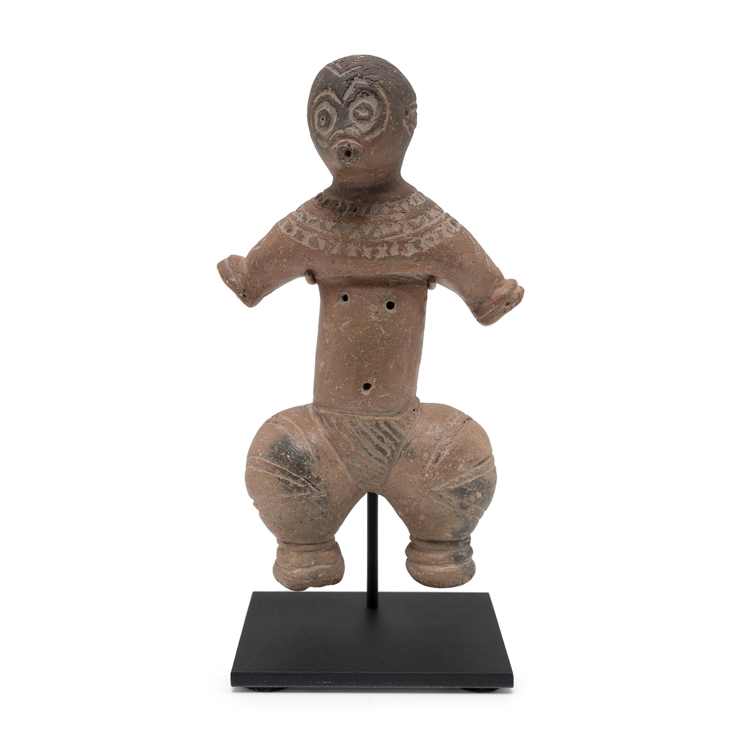 18th Century and Earlier Pair of Etched Dogu-Style Terracotta Figures For Sale