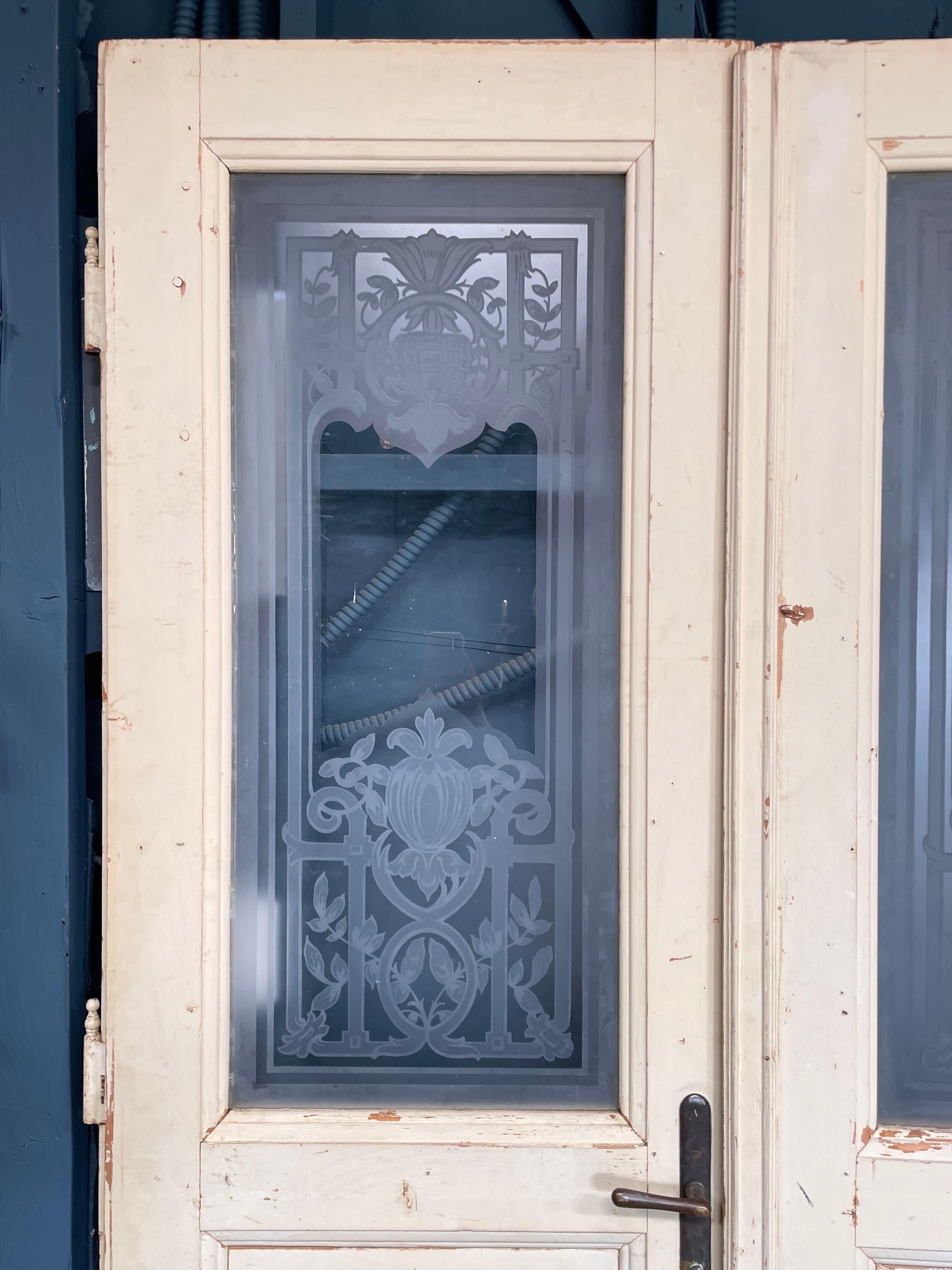 Art Nouveau Pair of Etched Glass Doors, circa 1900