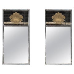 Pair of Etched Glass Hollywood Regency Custom Gilt Shell Form Designed Mirrors