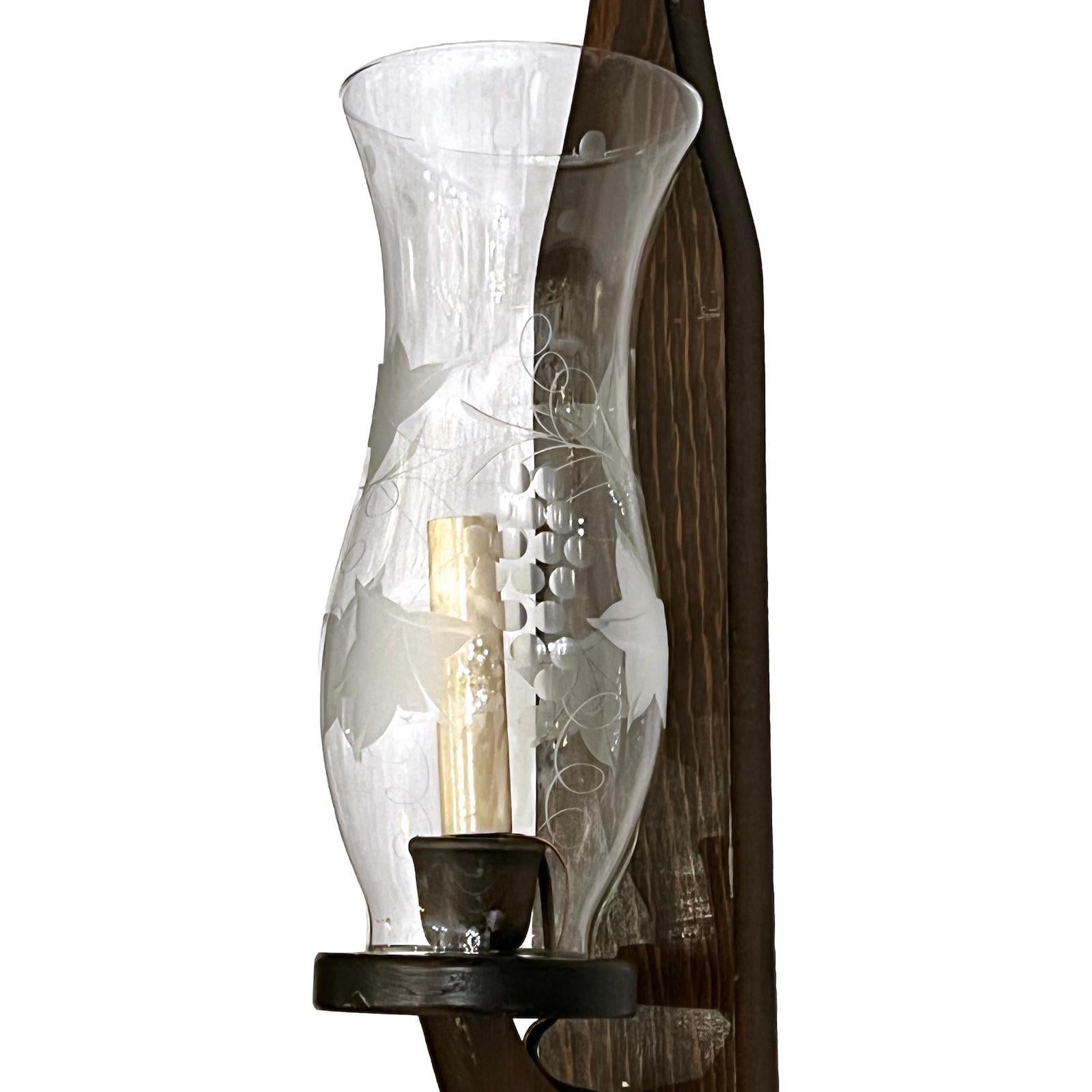Italian Pair of Etched Glass Hurricane Sconces For Sale