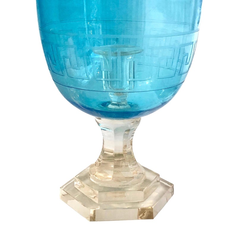 Pair of Etched Glass Hurricanes at 1stDibs