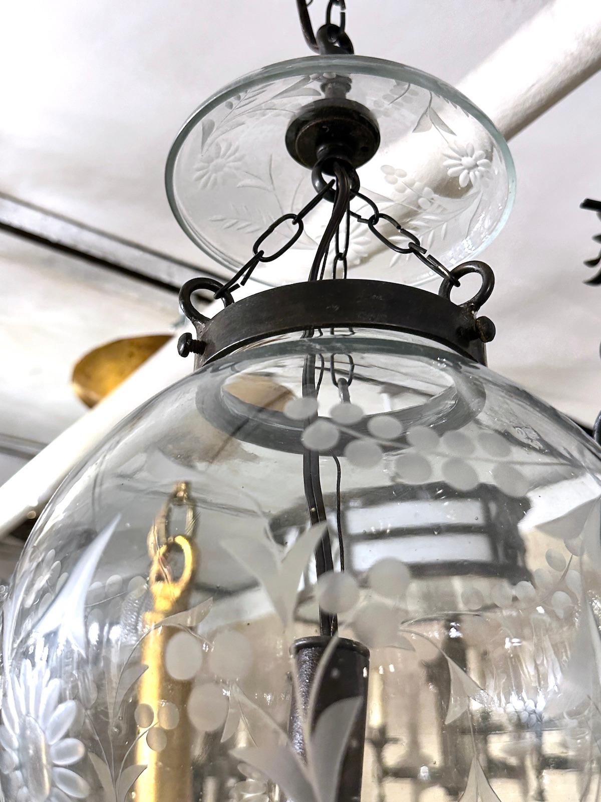 Mid-20th Century Set of Etched Glass Lanterns, Sold Individually For Sale