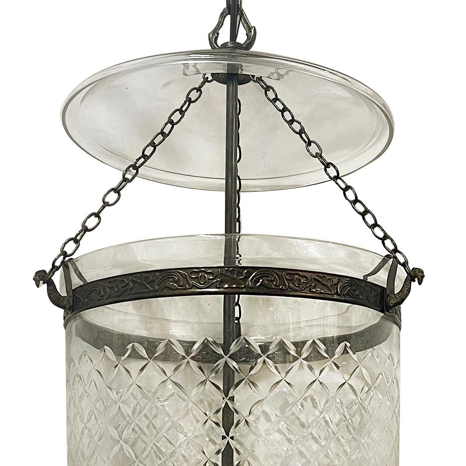 Bronze Pair of Etched Glass Lanterns, Sold Individually For Sale