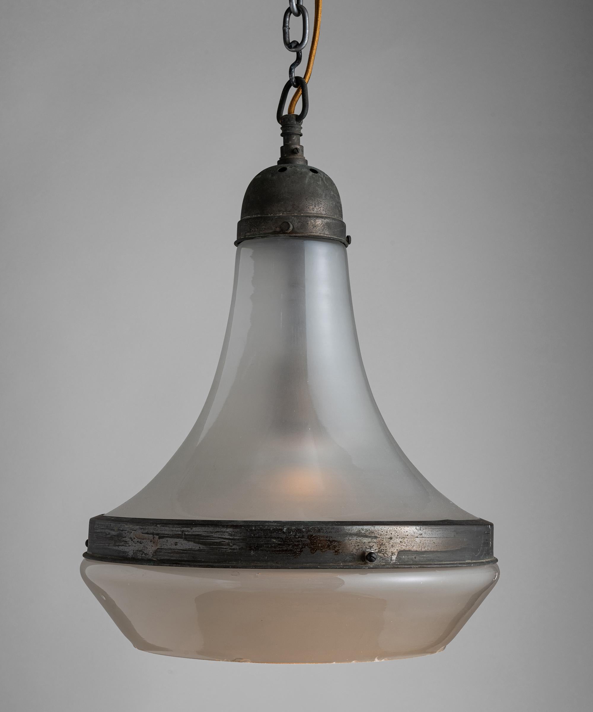 20th Century Pair of Etched Glass Pendants, Germany, Circa 1930