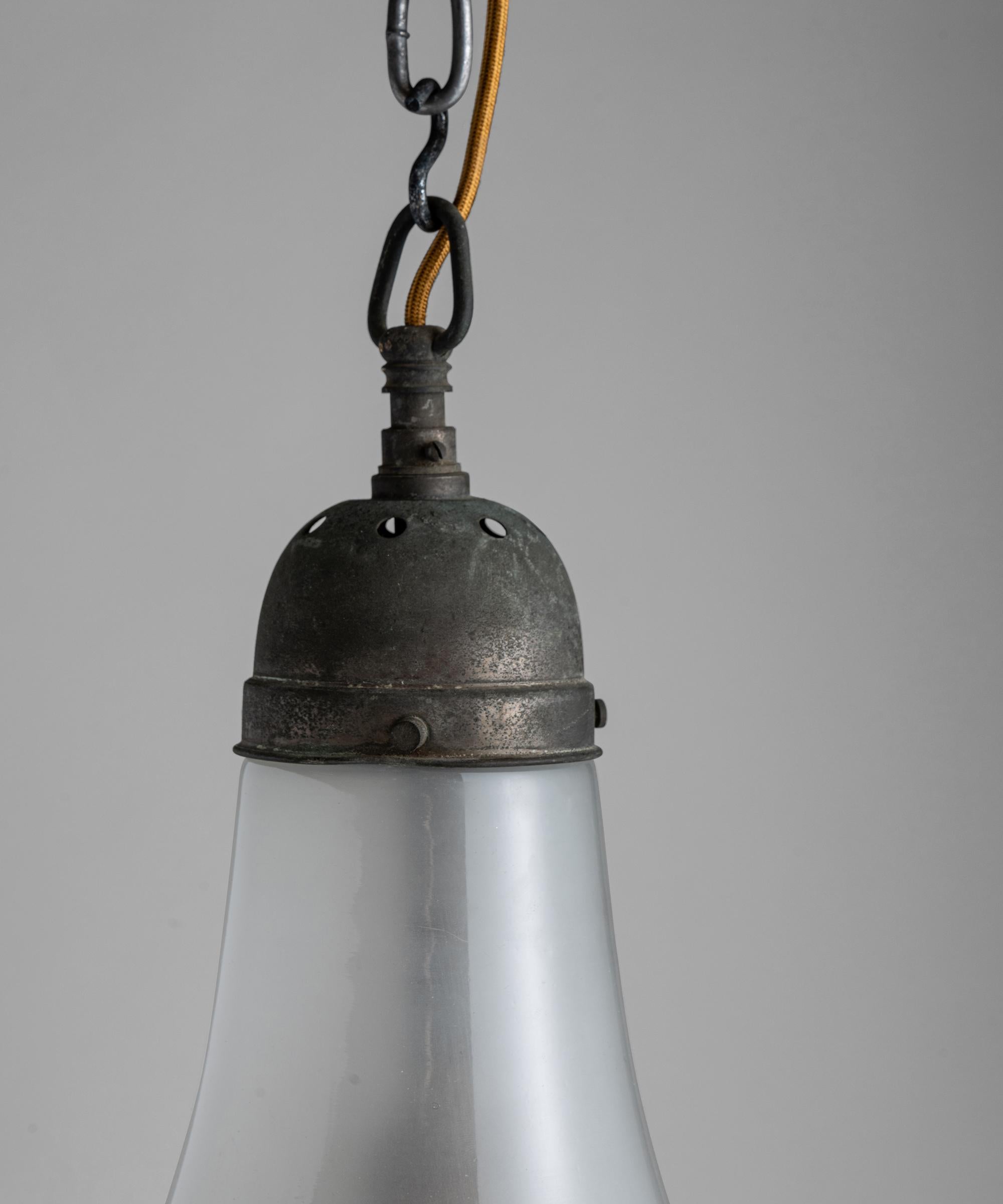 Steel Pair of Etched Glass Pendants, Germany, Circa 1930