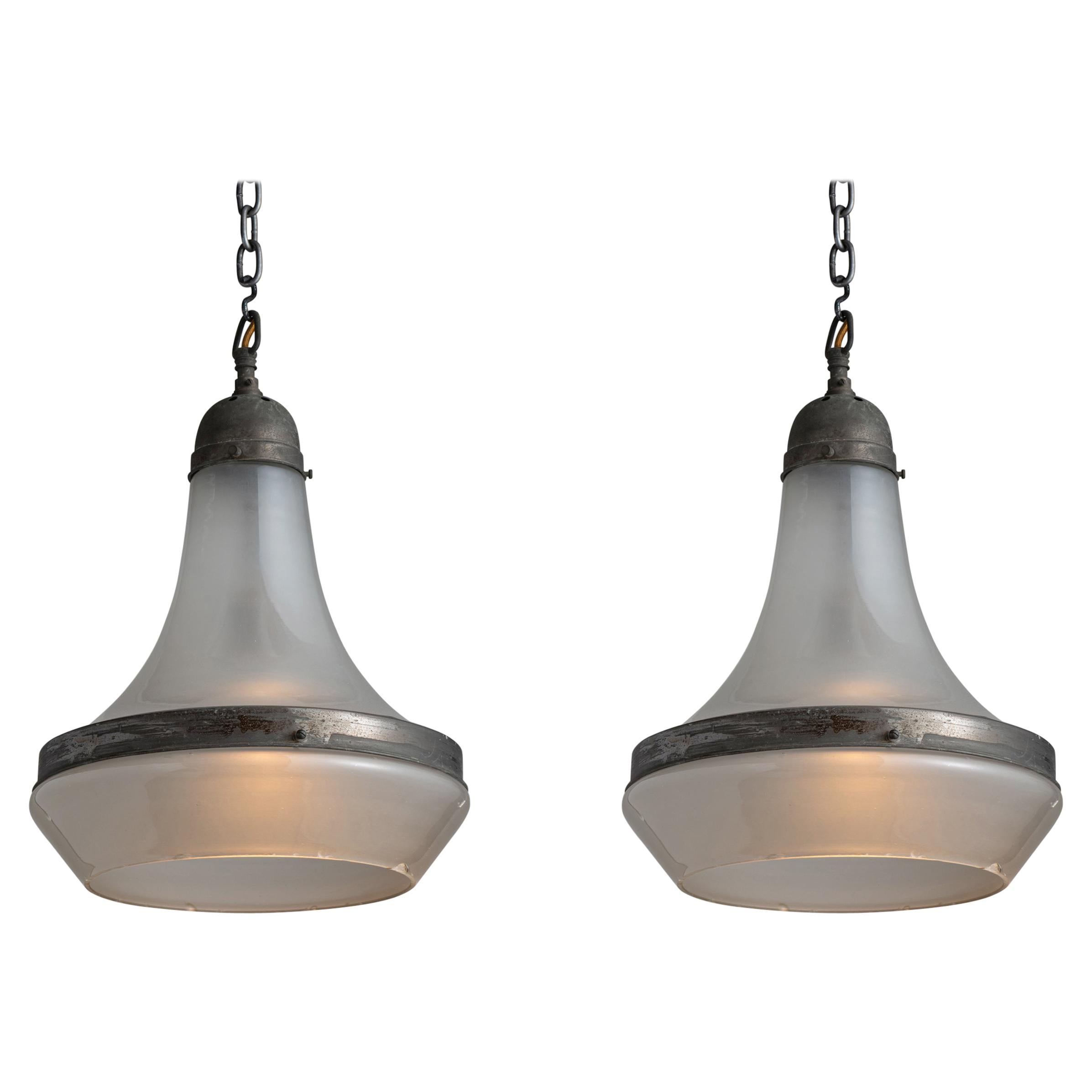 Pair of Etched Glass Pendants, Germany, Circa 1930