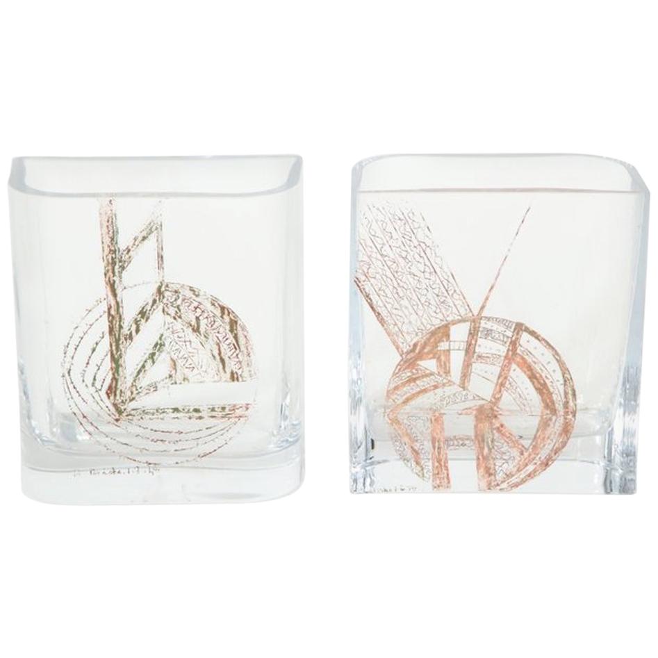 Pair of Etched Glass Vases