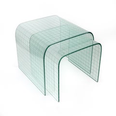 Pair of Etched Glass Waterfall Tables by Angelo Cortesi for FIAM