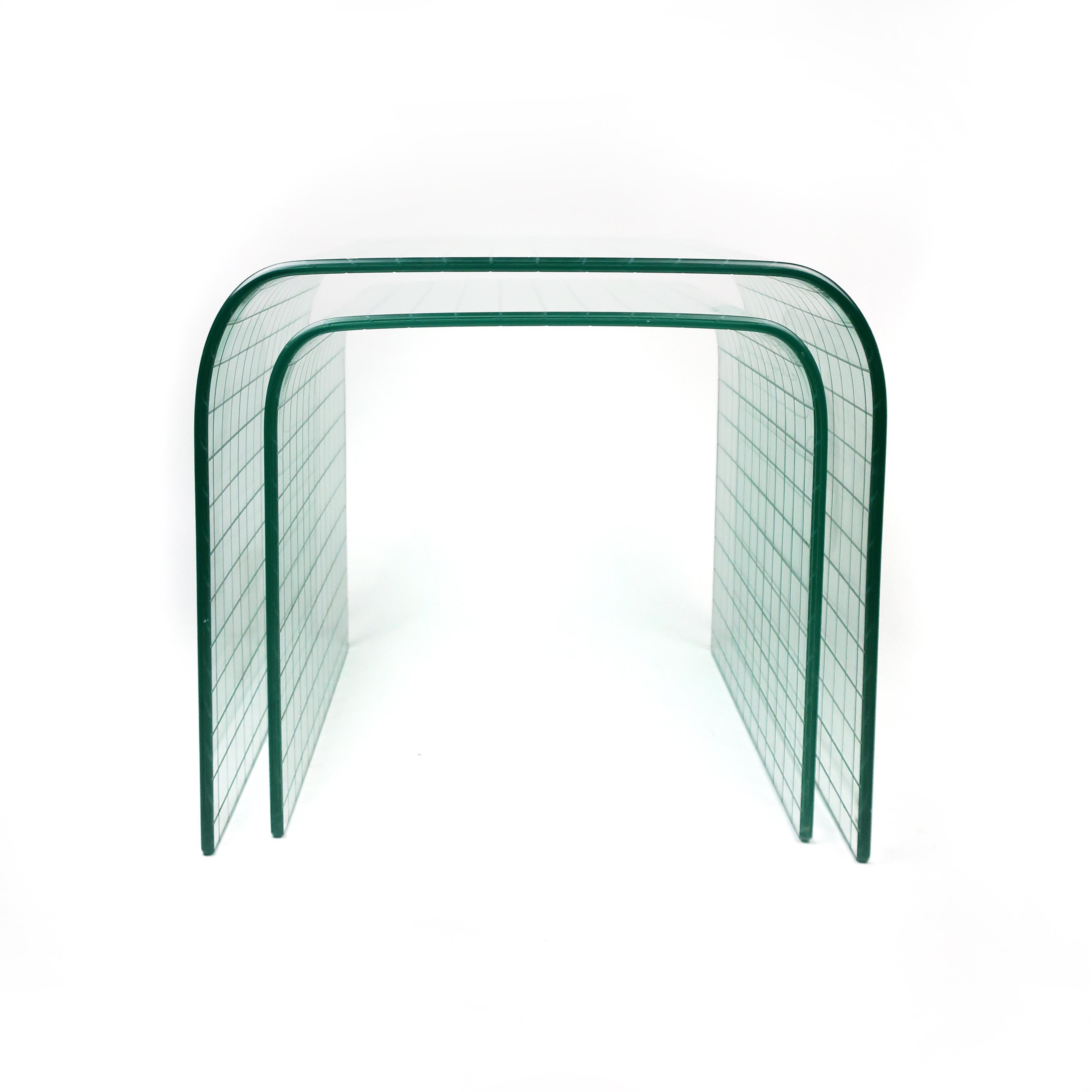 Post-Modern Pair of Etched Glass Waterfall Tables by Angelo Cortesi for FIAM