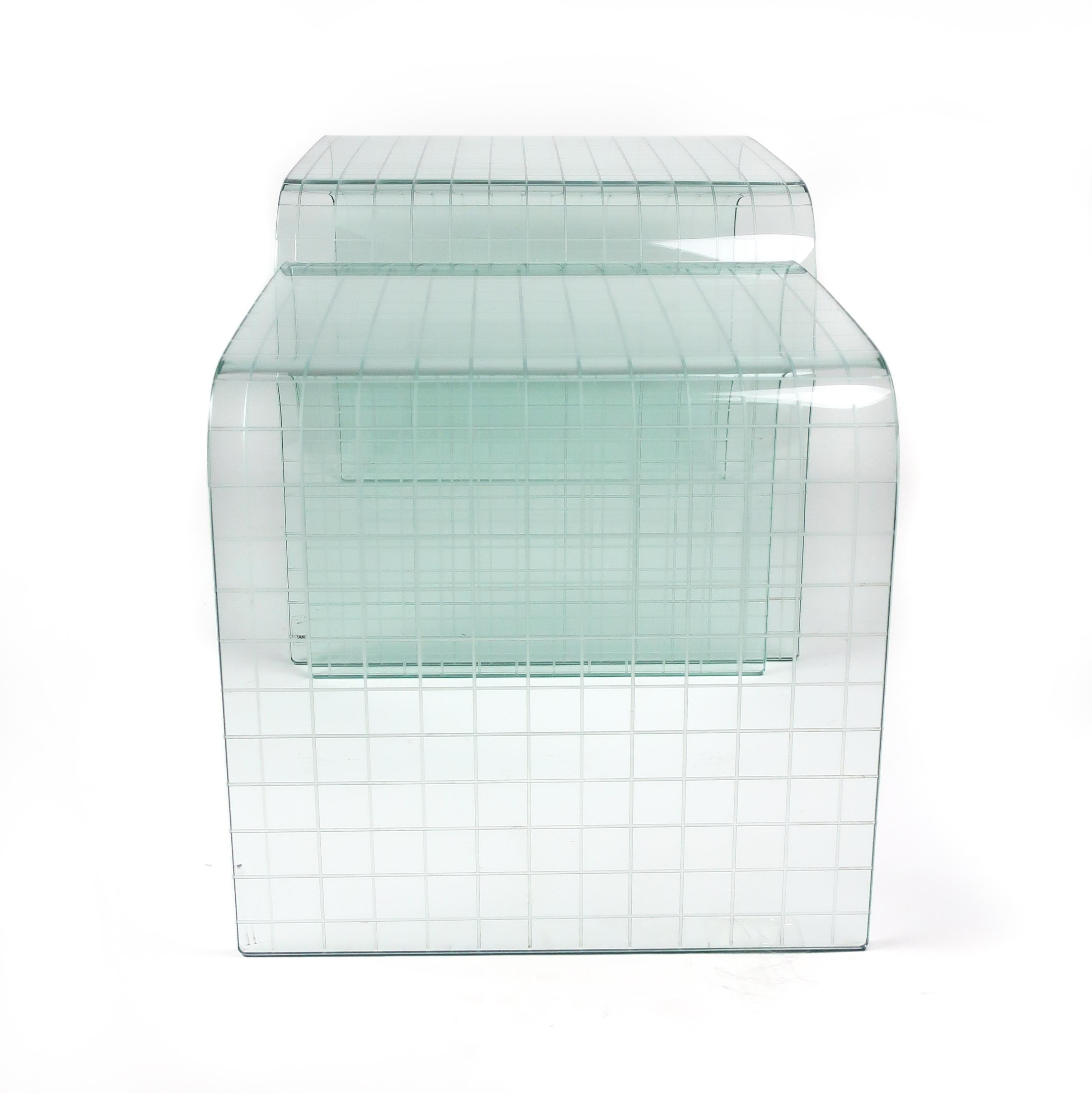 20th Century Pair of Etched Glass Waterfall Tables by Angelo Cortesi for FIAM For Sale