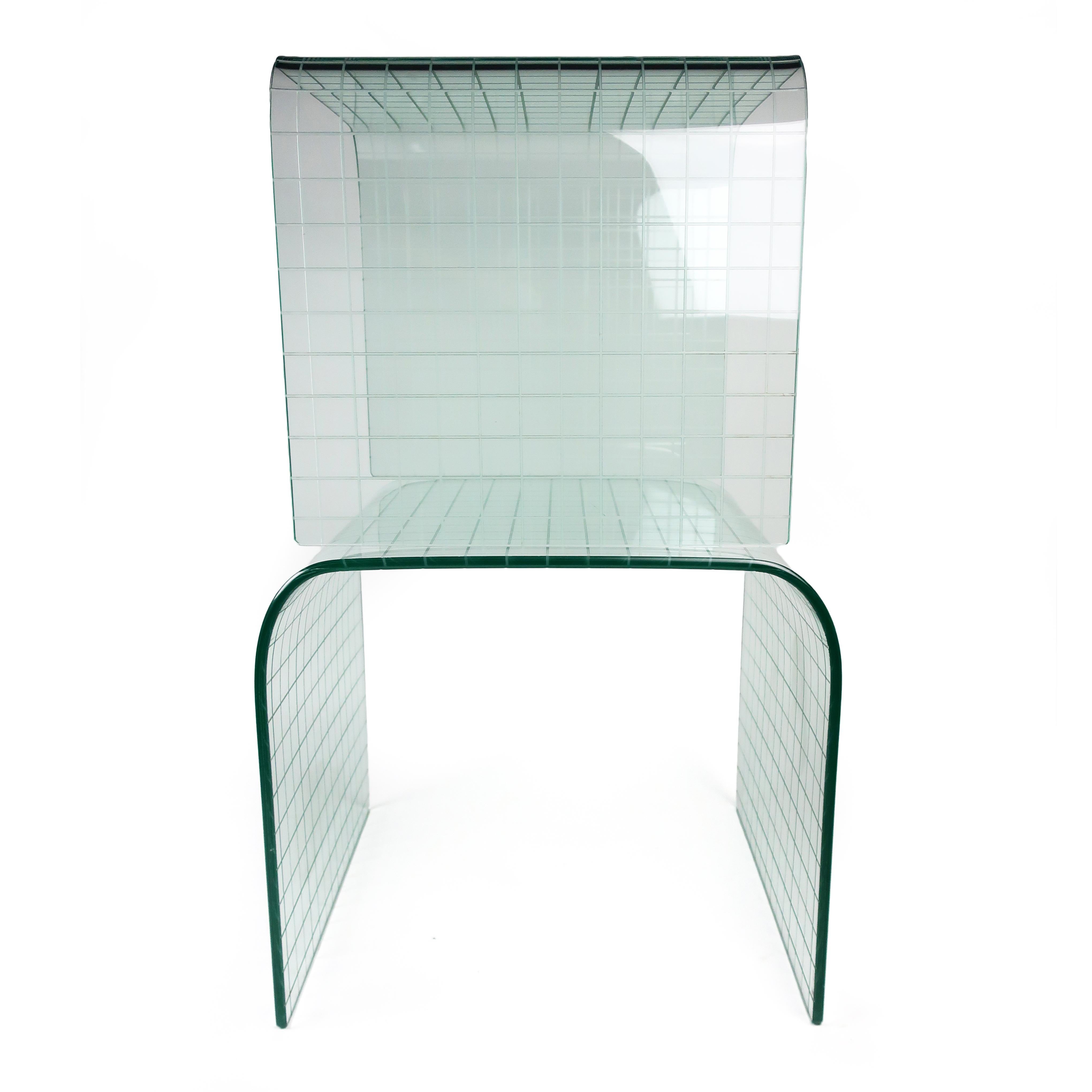 Pair of Etched Glass Waterfall Tables by Angelo Cortesi for FIAM For Sale 1