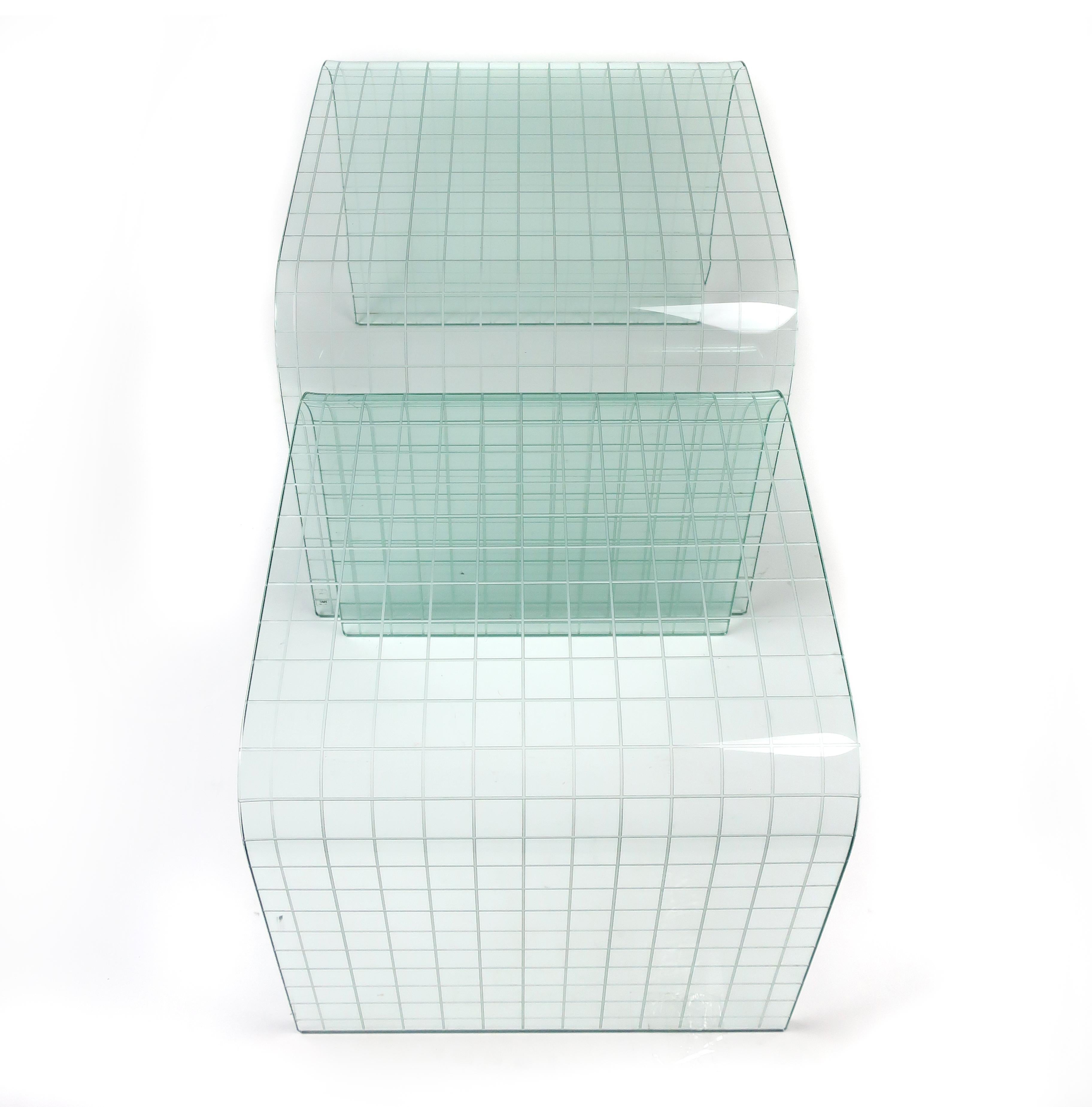 Pair of Etched Glass Waterfall Tables by Angelo Cortesi for FIAM 3