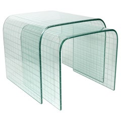 Pair of Etched Glass Waterfall Tables by Angelo Cortesi for FIAM