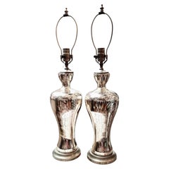 Pair of French Mercury Glass Table Lamps with Floral Design Etching