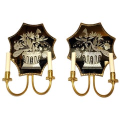 Pair of Etched Mirror Caldwell Sconces