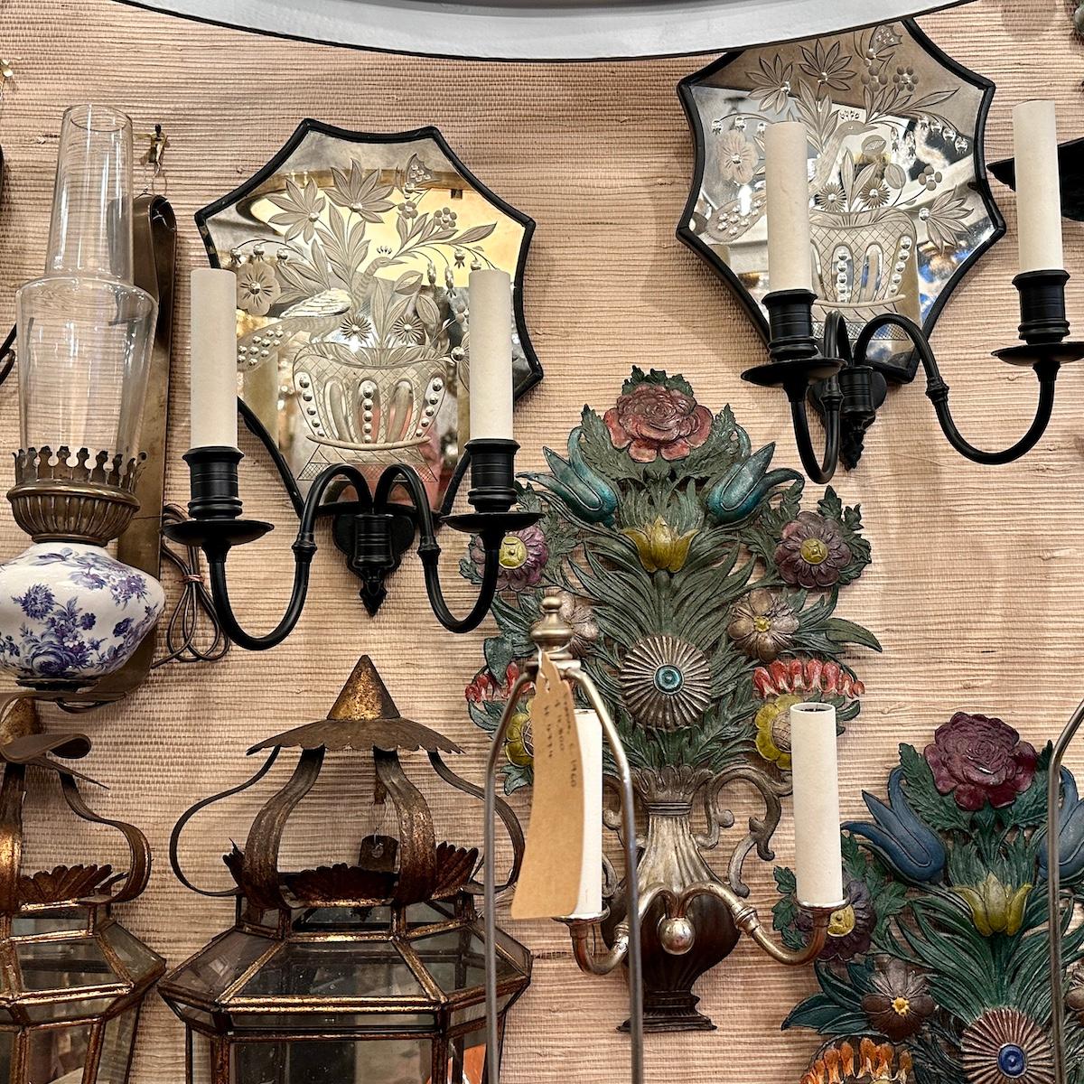 Pair of Etched Mirror Sconces For Sale 5