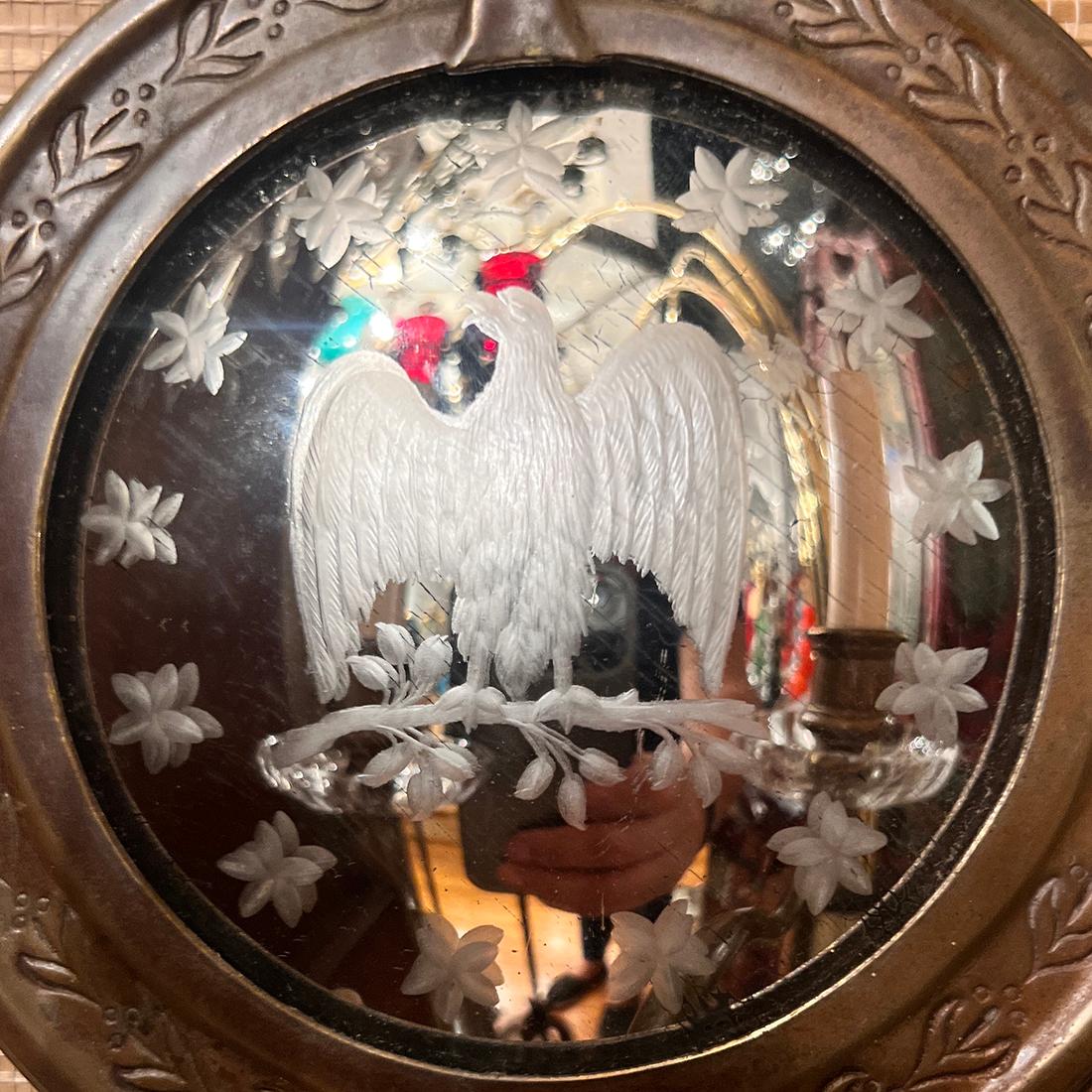 American Pair of Etched Mirror Sconces For Sale