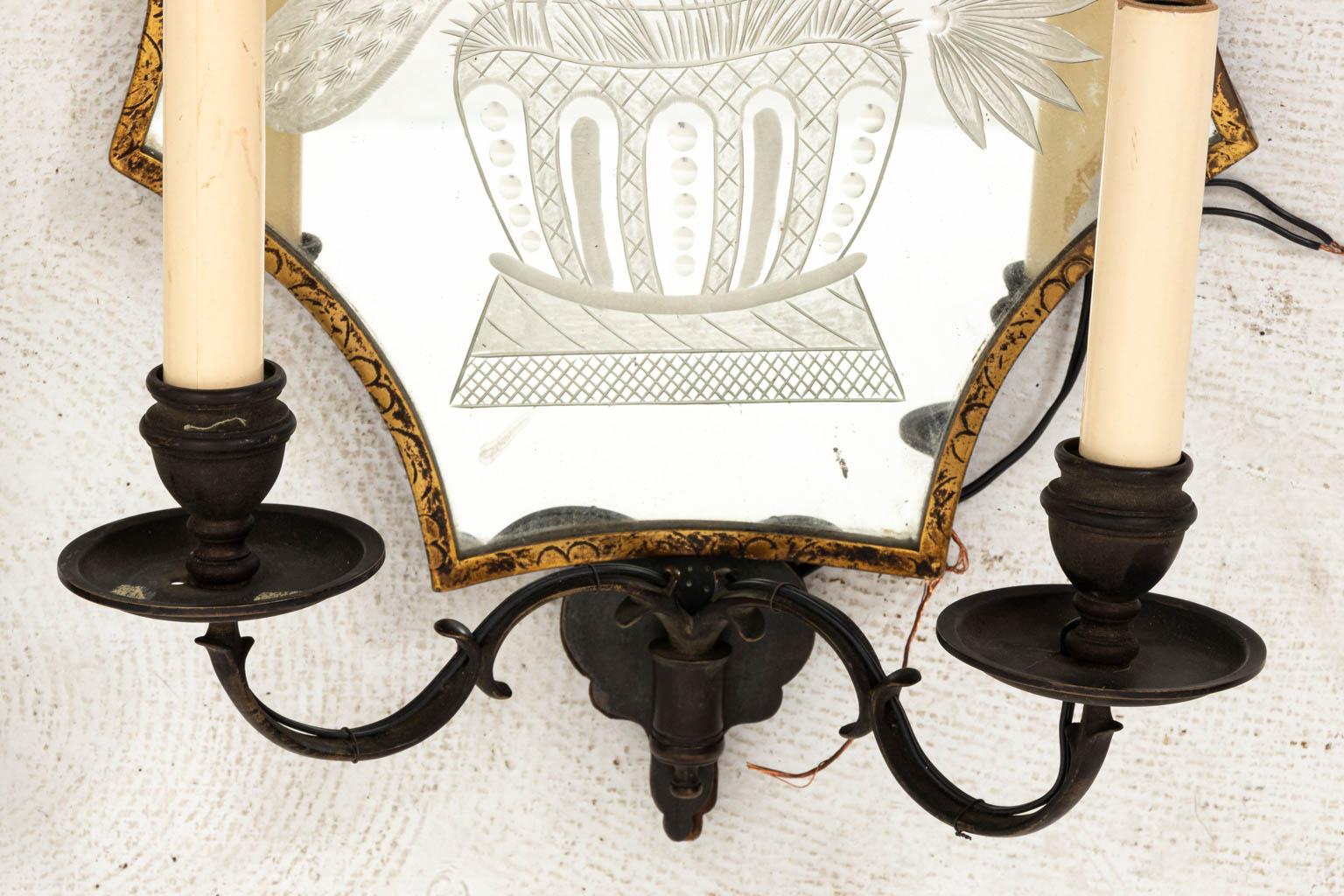 Pair of Etched Mirror Sconces 1