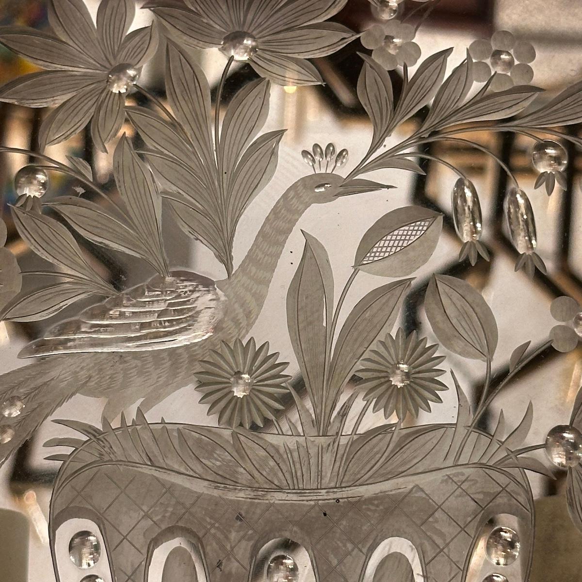 Pair of Etched Mirror Sconces For Sale 2