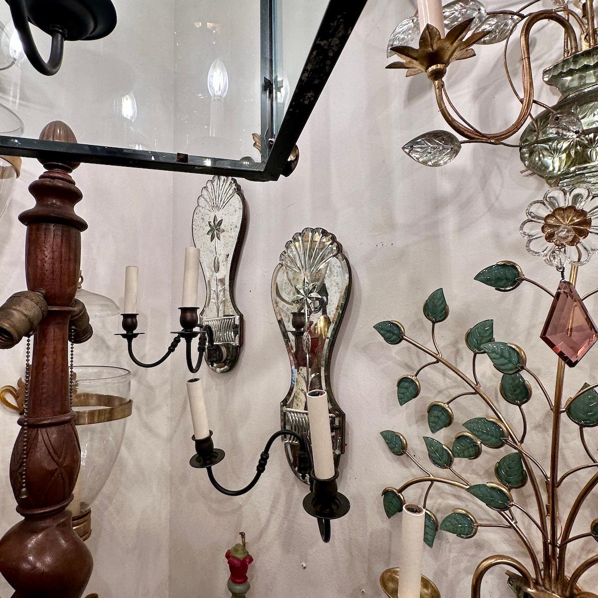 Pair of Etched Mirror Sconces For Sale 3