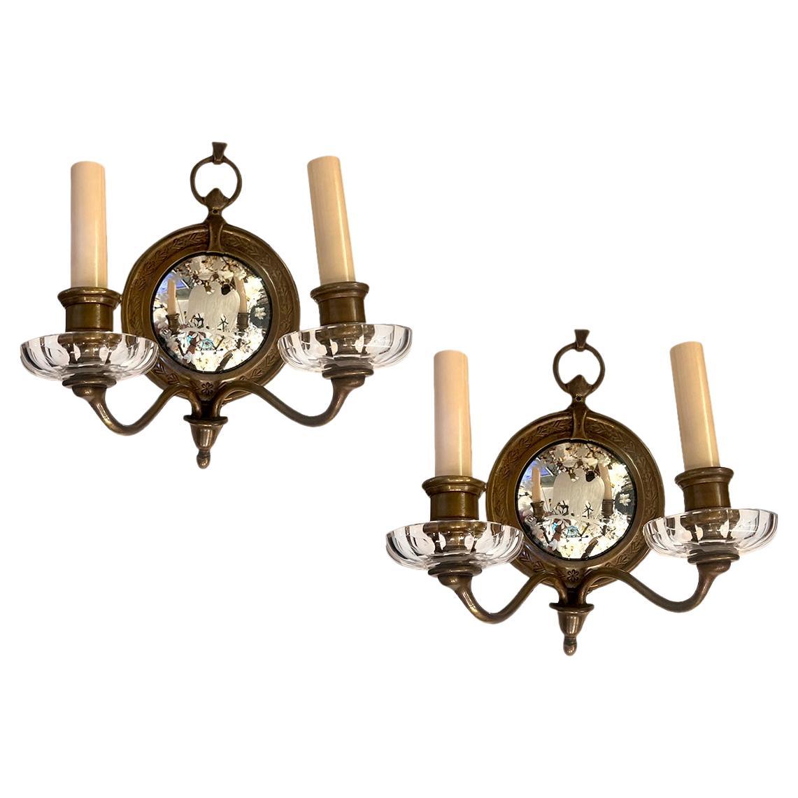 Pair of Etched Mirror Sconces For Sale