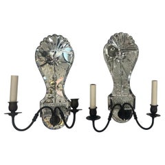 Vintage Pair of Etched Mirror Sconces