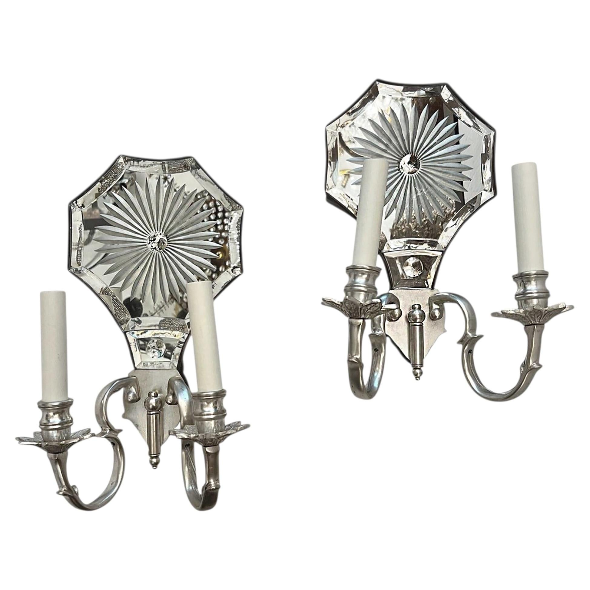 Pair of Etched Mirror Sconces