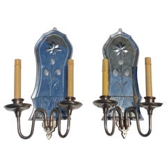 Pair of Etched Mirrored 2 Light Sconces