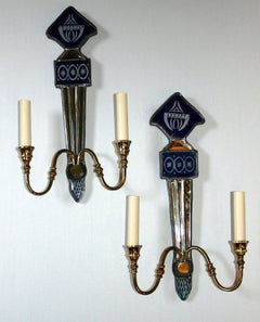 Pair of Etched Mirrored Sconces