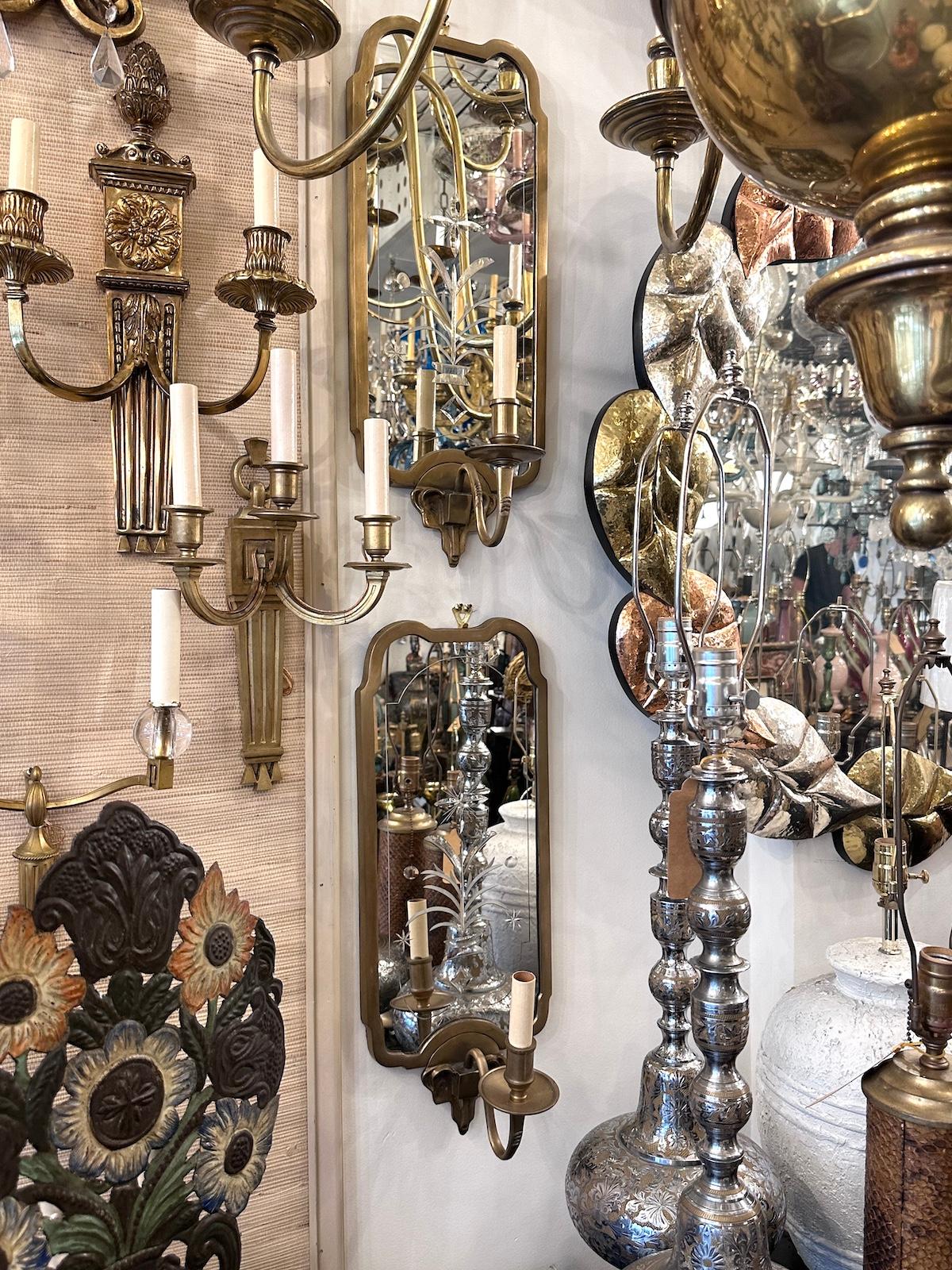 Mid-20th Century Pair of Etched Mirrored Sconces For Sale