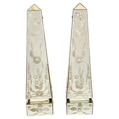 Pair of Etched Venetian Glass Style Obelisks