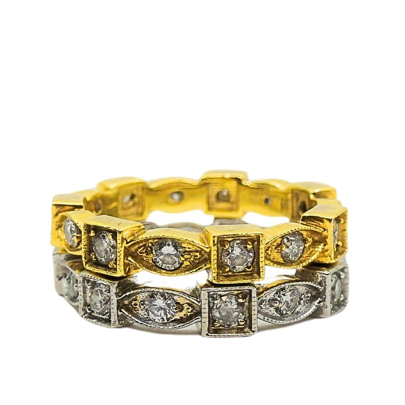 Pair of Eternity Rings White and Yellow Gold Diamond In Good Condition For Sale In Beverly Hills, CA